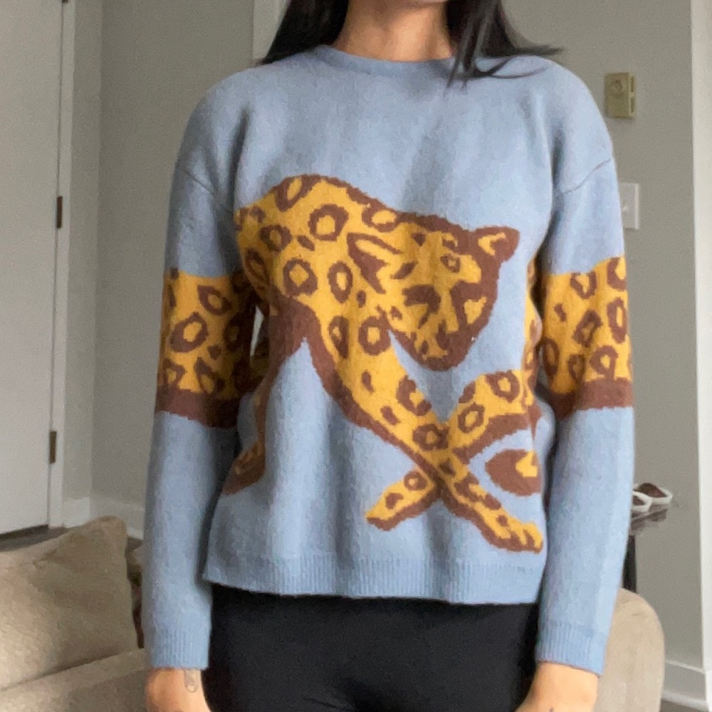Cheetah cat graphic sweater